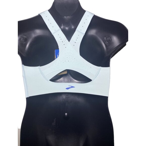 Brooks 32C/D Dare Zip Front Run Bra 2.0 Ice Blue Vivid Teal Molded Sports Bra - Picture 2 of 9